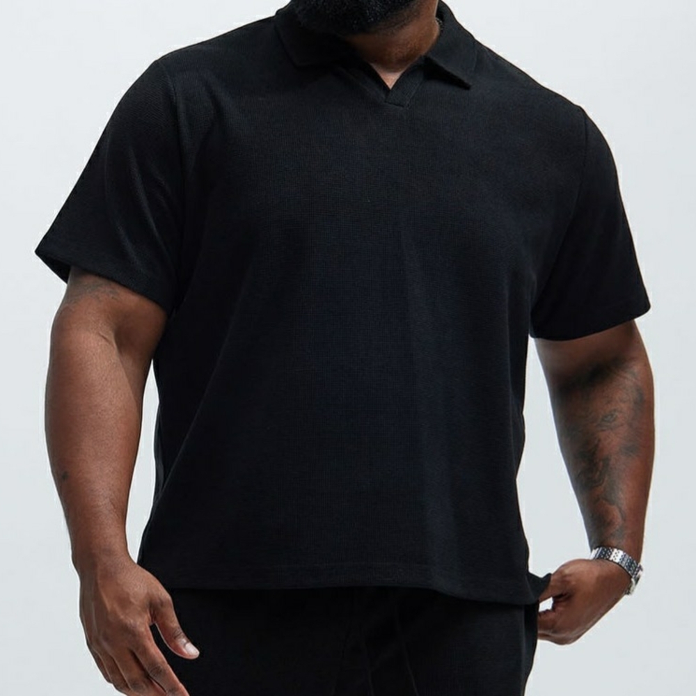 Fashion Nova Black Textured Polo Casual Knit Shirt